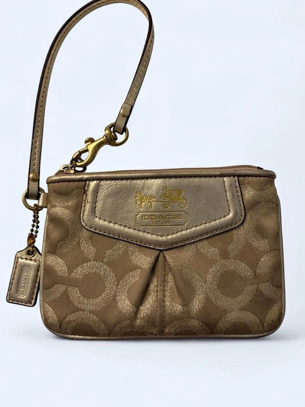 Coach Signature Metallic Gold Jacquard Wristlet Y2K